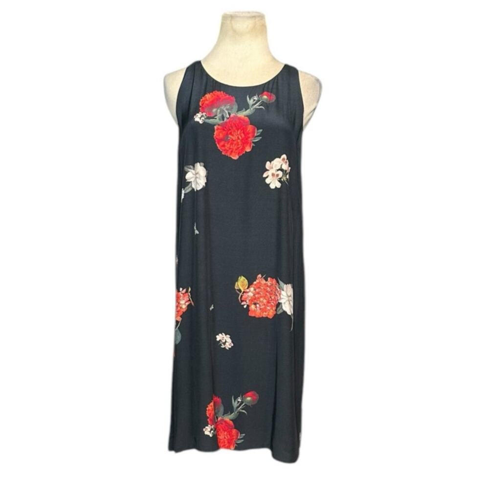 Alice + Olivia Castaway Black Red Floral Twist Back Dress Size M